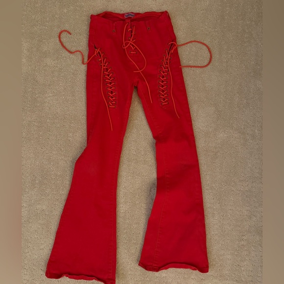 Edikted Vibrant Red Lace-Up Pants - Picture 1 of 5